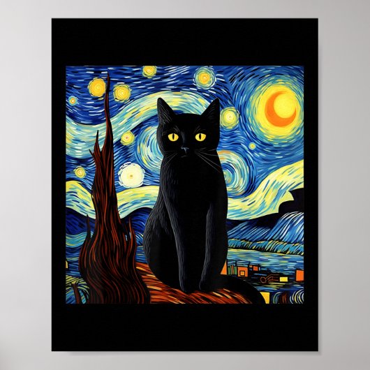 Kunst Grappige Zwarte Kat Schilderij Kunstenaar Va Poster (Voorkant)