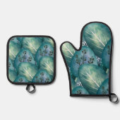 Kunst Groene bladeren patroon Ovenwant & Pannenlap Set (Voorkant)