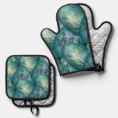 Kunst Groene bladeren patroon Ovenwant & Pannenlap Set (Voorkant / Achterkant)