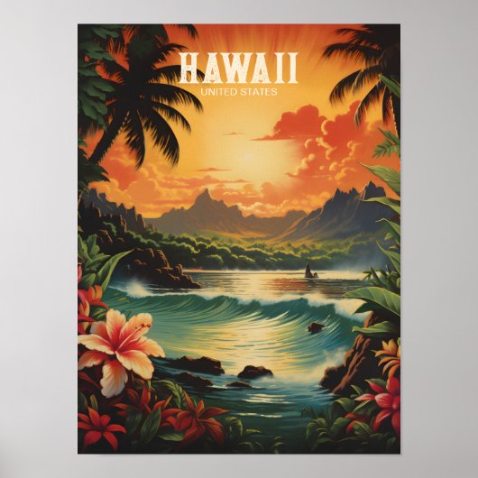 kunst Hawaii Beach Hawaiian Travel Poster (Voorkant)