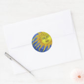 Kunst, Heldere Gele Zon in Blauwe Hemel Ronde Sticker (Envelop)
