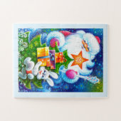 kunst in de kerstkonijnenfamilie legpuzzel (Horizontaal)