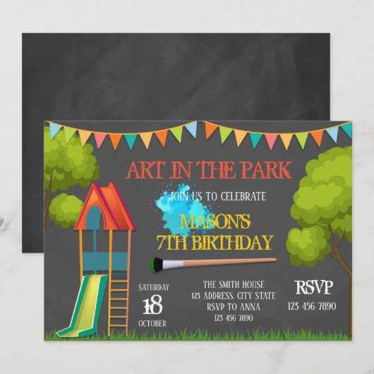 Kunst in de uitnodiging van de parkpartij (Voorkant / Achterkant)