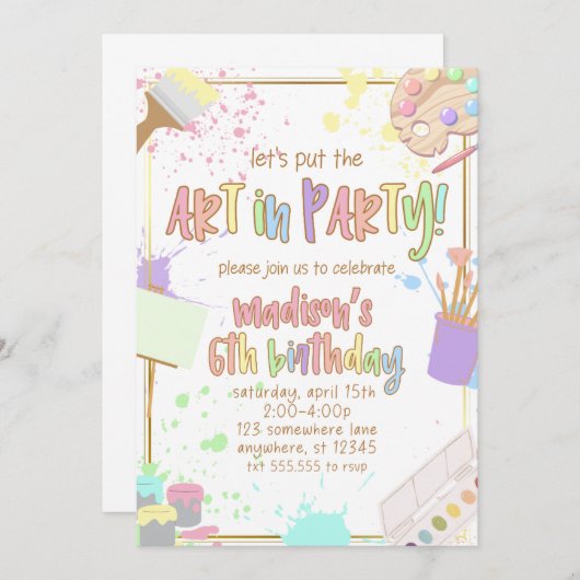 Kunst in Feest Kinderfeest Uitnodiging Schilderen (Voorkant / Achterkant)