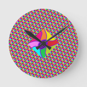 Kunst in heldere, verblindende gemengde kleuren en ronde klok