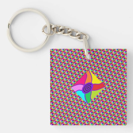 Kunst in heldere, verblindende gemengde kleuren en sleutelhanger (voorkant)