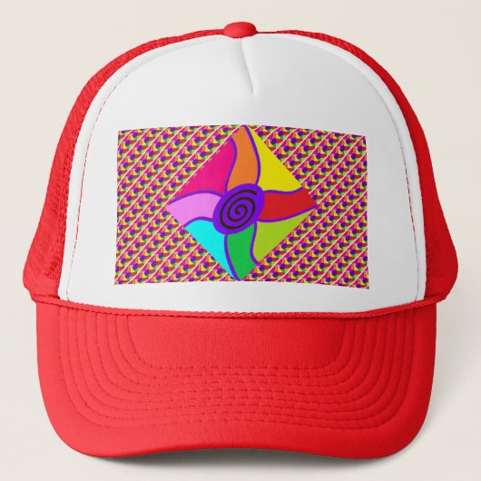 Kunst in heldere, verblindende gemengde kleuren en trucker pet (Voorkant)