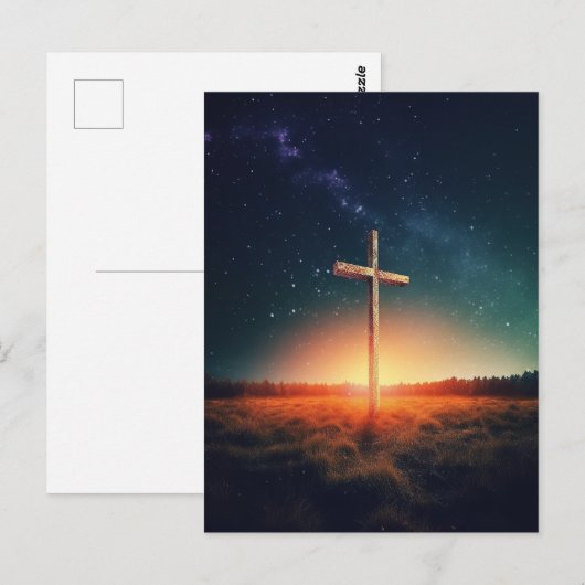 Kunst jezuskruis met sterrenhemel briefkaart (Voorkant / Achterkant)