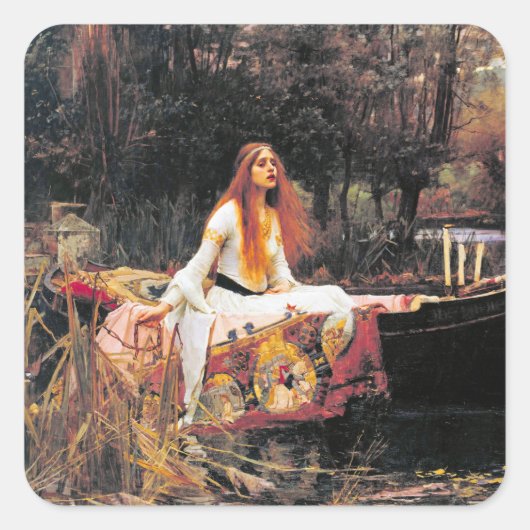  Kunst John W. Waterhouse Lady of Shalott Vierkante Sticker (Voorkant)