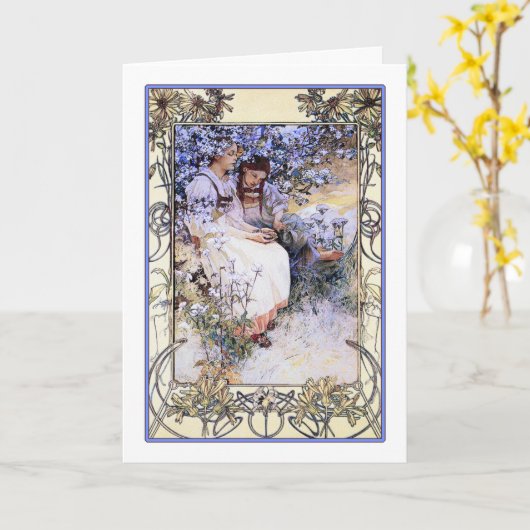 Kunst Kaart / Uitnodiging: Mucha: De zaligheden (Gele Bloem)