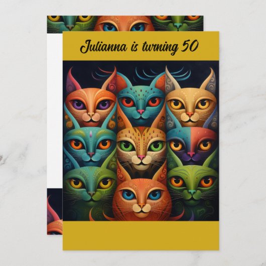 Kunst Kleurrijke houding Kat Verjaardag Kaart (Voorkant / Achterkant)