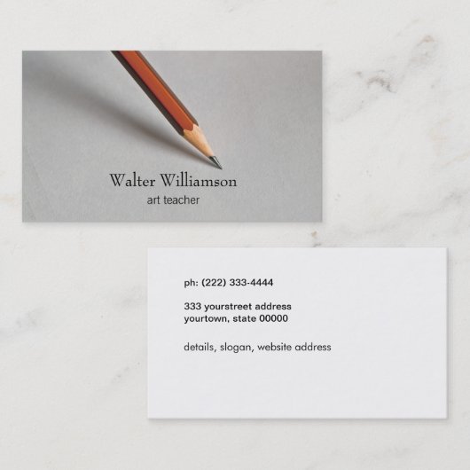 Kunst leraar, terug naar school, grafiet potlood,  visitekaartje (Voorkant / Achterkant)