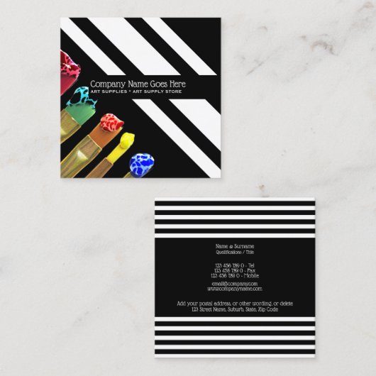 Kunst levert schilderpenseel moderne tekenfilms af vierkante visitekaartje (Voorkant / Achterkant)