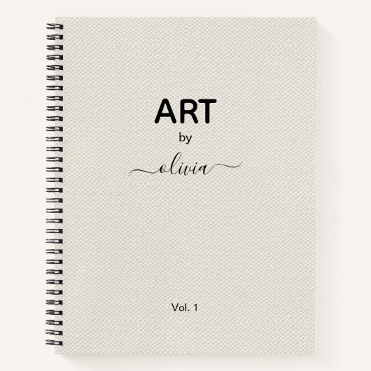 Kunst met aangepaste naam Beige Faux Canvas Notitieboek (Voorkant)