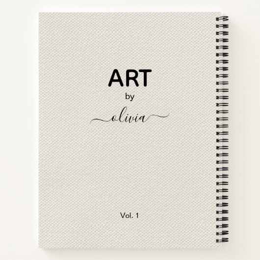 Kunst met aangepaste naam Beige Faux Canvas Notitieboek (Achterkant)