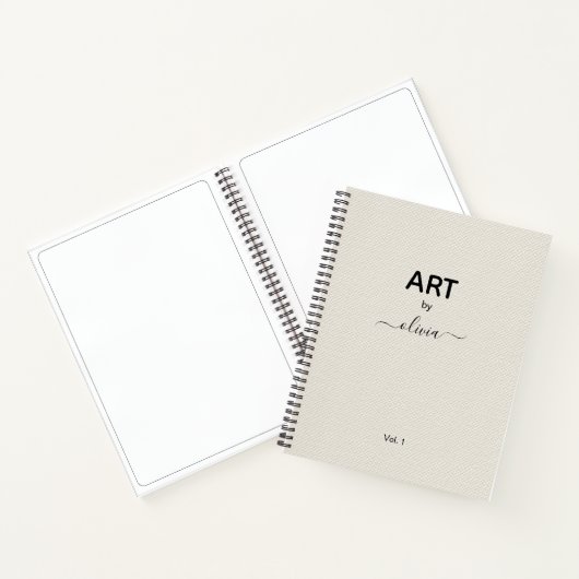 Kunst met aangepaste naam Beige Faux Canvas Notitieboek (Binnen)