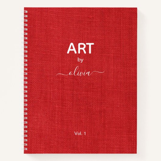 Kunst met aangepaste naam, rode linnen foto notitieboek (Voorkant)