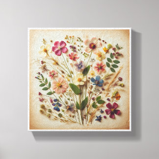 Kunst met antieke geperste wilde bloemen - Rustiek Canvas Afdruk