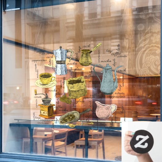 Kunst met bijtende hand ontworpen koffie raamsticker (Cafe Raam)