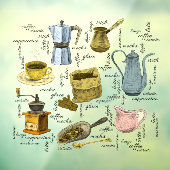 Kunst met bijtende hand ontworpen koffie raamsticker (Vel 3)