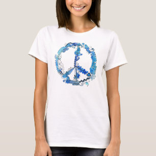 Kunst met blauw gedemonstreerde pen voor vredes t-shirt