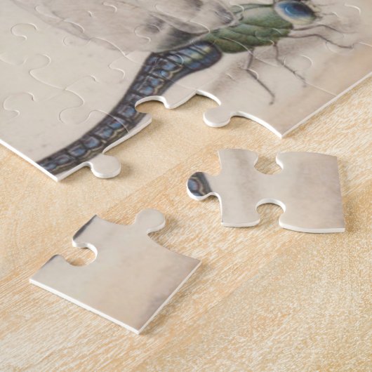 Kunst met een bleke roze roze roos en insecten Legpuzzel (Zijkant)