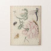 Kunst met een bleke roze roze roos en insecten Legpuzzel (Verticaal)