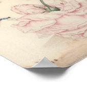  Kunst met een bleke roze roze roos en insecten Poster (Hoek)