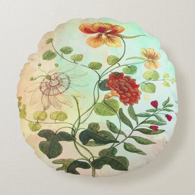 Kunst met  flora-flessenillustraties rond kussen (Voorkant)