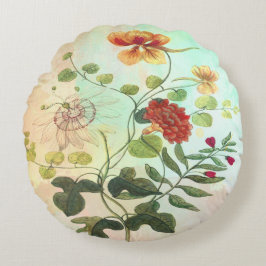 Kunst met  flora-flessenillustraties rond kussen