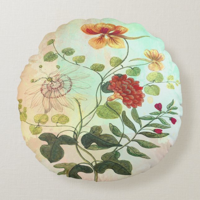 Kunst met  flora-flessenillustraties rond kussen (Voorkant)