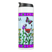 kunst met gepersonaliseerde vlinder en bloemen thermosbeker (Geroteerd rechts)