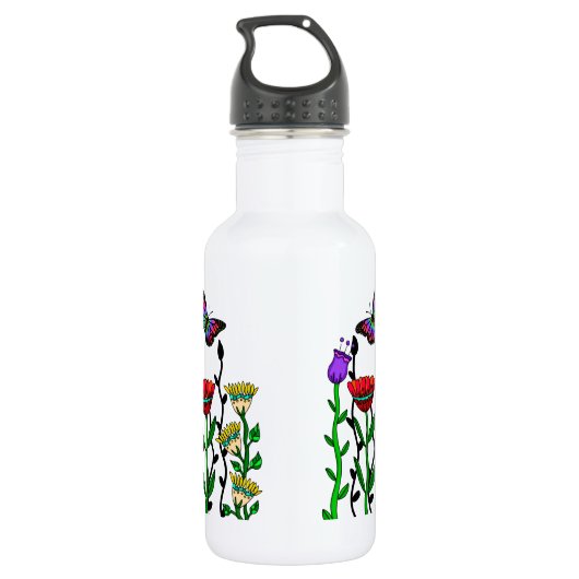  kunst met gepersonaliseerde vlinder en bloemen waterfles  (Achterkant)