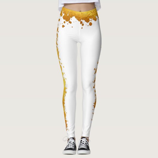Kunst met goudoliereserve Luxe Side Stripe Splatte Leggings (Voorkant)