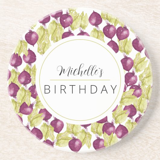 Kunst met handbeschilderde Waterverf van Beet Zandsteen Onderzetter (Voorkant)