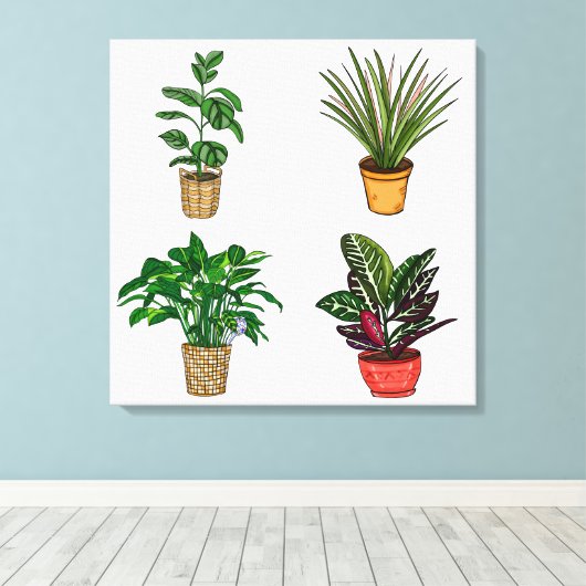 Kunst met handgetekende huisplant canvas afdruk (Insitu (Houten vloer))