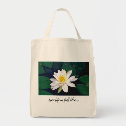 Kunst met Heather white water lily grocery tas (Voorkant)
