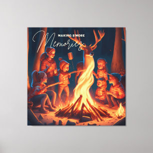 Kunst met kampeer thema   S'mores maken  Canvas Afdruk