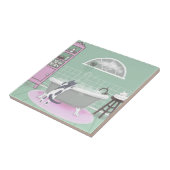 Kunst met kat- en onderbroekroze vlek tegeltje (Zijkant)