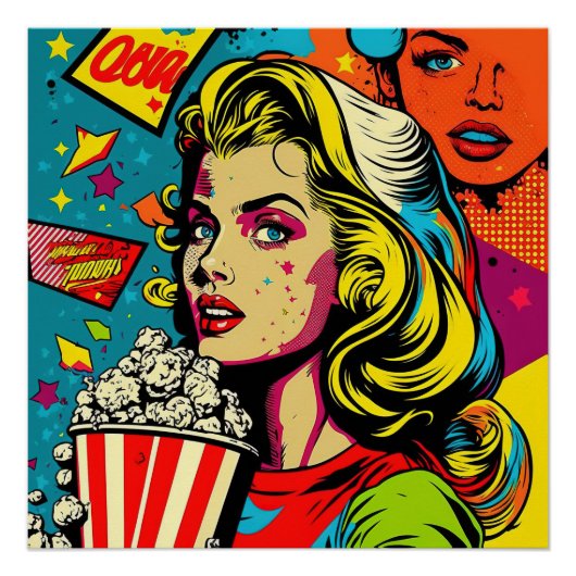 Kunst met kleurrijke Pop Kunst Retro Popcorn Blond Perfect Poster (Voorkant)
