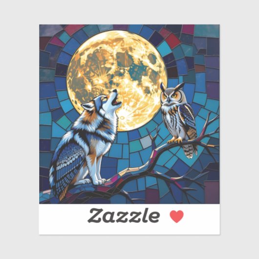 Kunst met mozaïek van wolf en uil sticker (Vel)