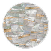 Kunst met mozaïekgolven - Pearl en Pastel Gold Keramische Knop (Voorkant)