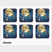 Kunst met mozaïekstijl van wolf en uil vierkante sticker (Vel)