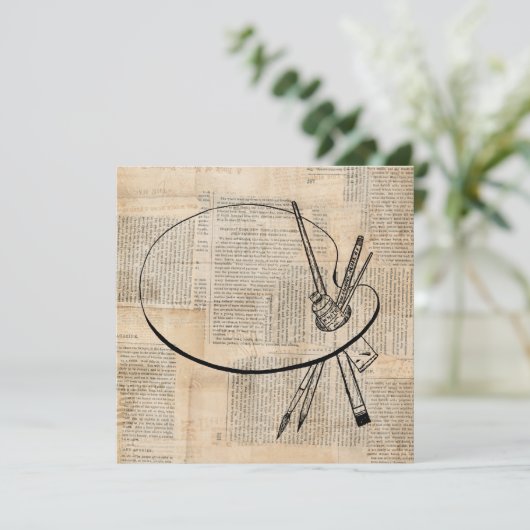 kunst met penseel en schilderpalet kaart (Staand voorkant)