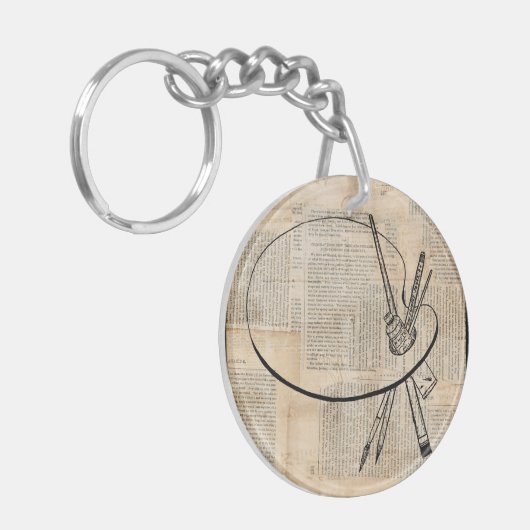  kunst met penseel en schilderpalet sleutelhanger (Voorkant Links)
