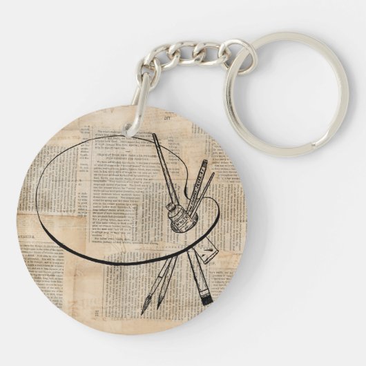 kunst met penseel en schilderpalet sleutelhanger (Achterkant)