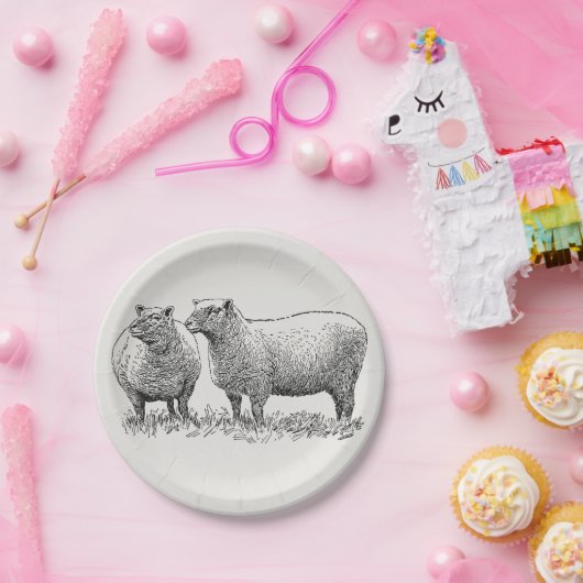 Kunst met twee schapen geïllustreerd papieren bordje (Feest)