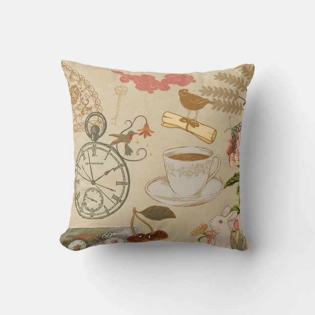 Kunst met vintage collage kussen (Voorkant)