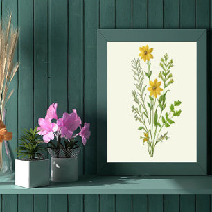 Kunst met vintage gele bloemen poster