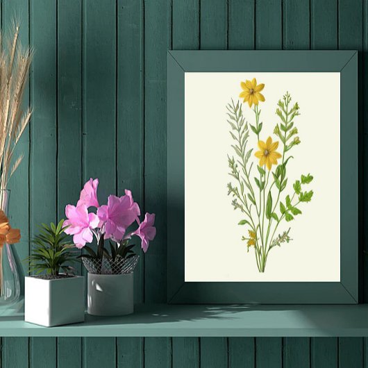 Kunst met vintage gele bloemen poster
